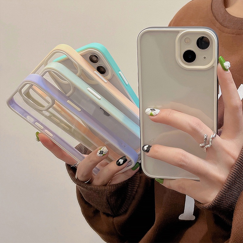 Ốp Điện Thoại Cứng Trong Suốt Viền Thẳng Màu Tương Phản Cho iphone 15 14 13 12 11 pro max xs xr x 8 7 plus + se 2020
