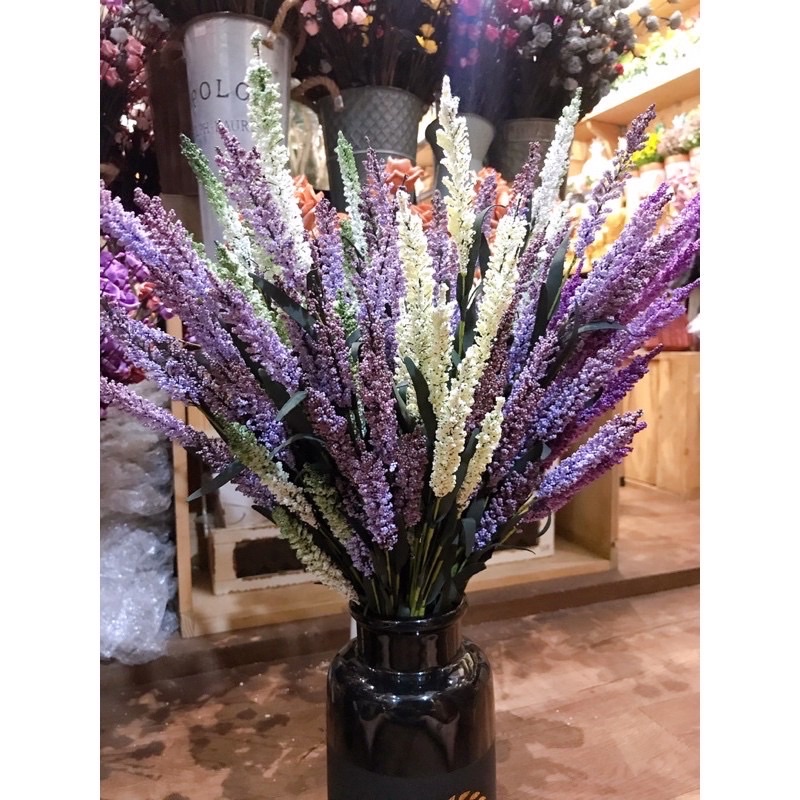 Hoa giả hoa lụa - cành hoa lavender tông màu vintage