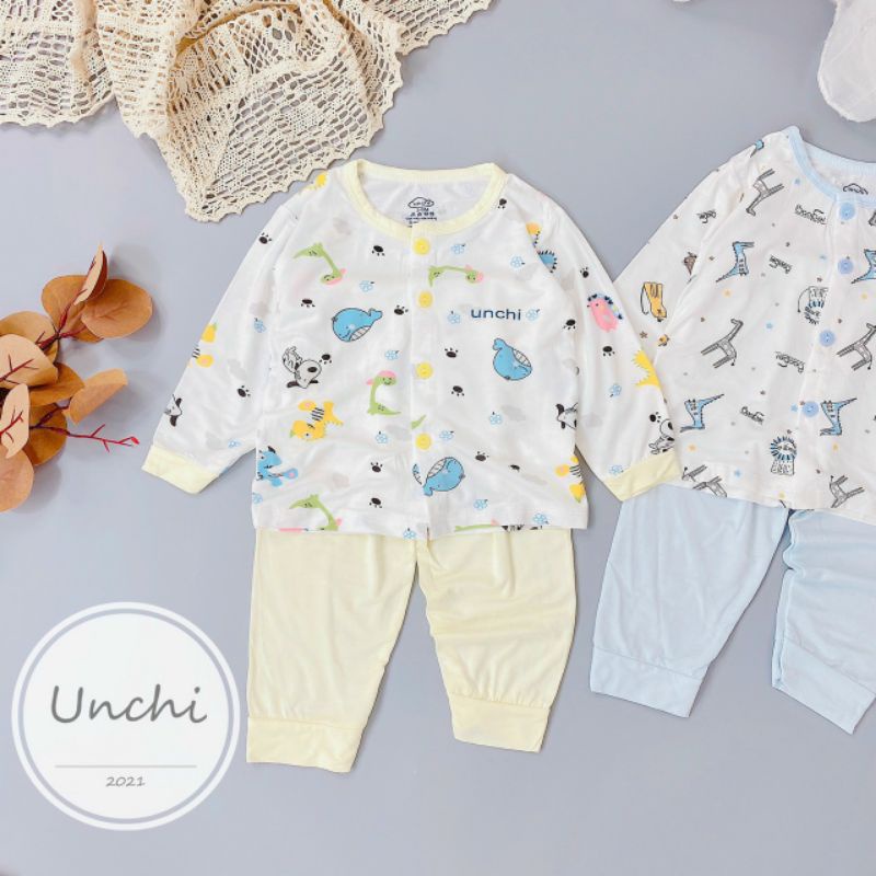 Bộ quần áo dài tay unchi sợi peptit chất cực mát cho bé 3-9kg / nhiều mẫu