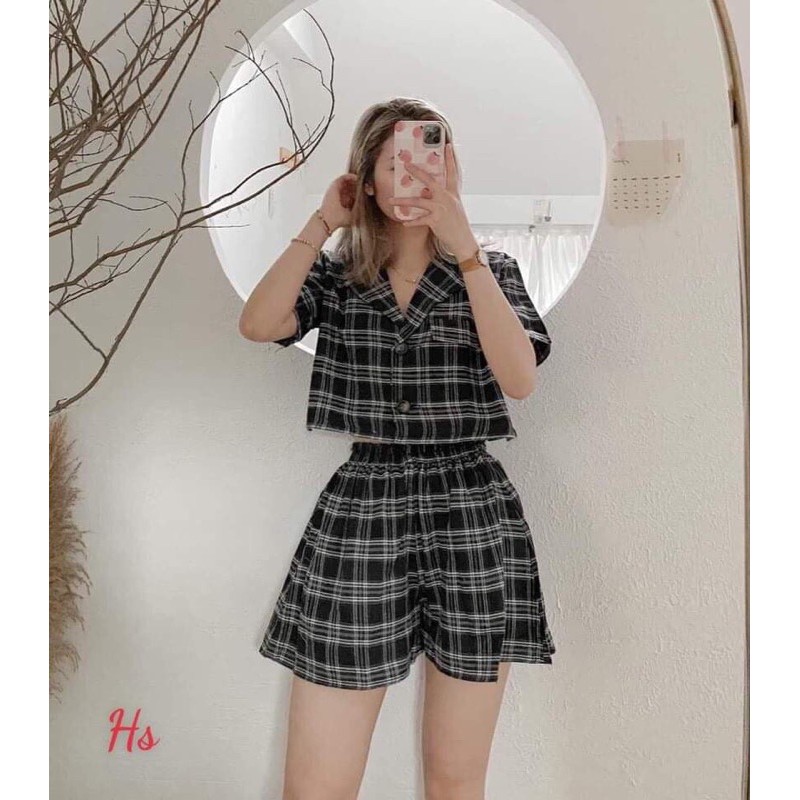Sét kẻ Vec đùi croptop HS59