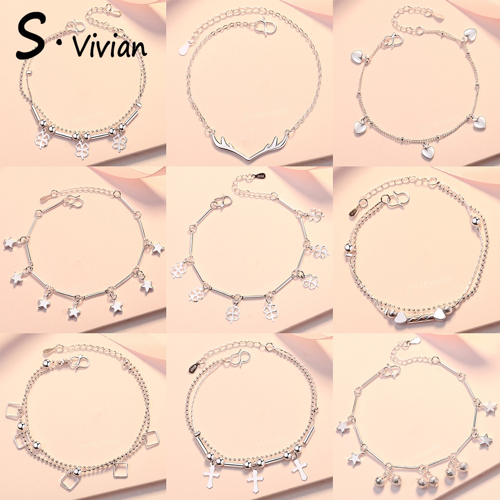 Vòng tay bạc 925 gắn hình hoa/bướm/chuông/trái tim phong cách sành điệu cho nữ