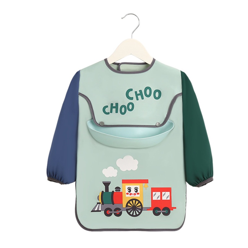 Yếm Ăn Tay Dài Chống Nước In Họa Tiết Hoạt Hình Có Thể Điều Chỉnh Cho Bé