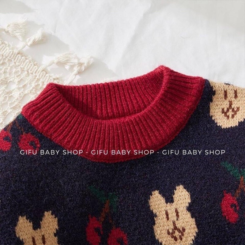 Áo len thỏ cho bé gái, áo len dày ấm vintage