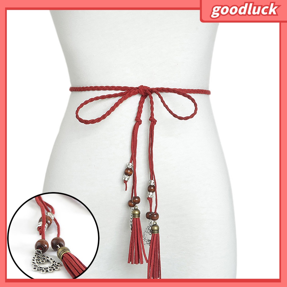 Thắt lưng dây bện đính hạt phối tua rua tinh tế