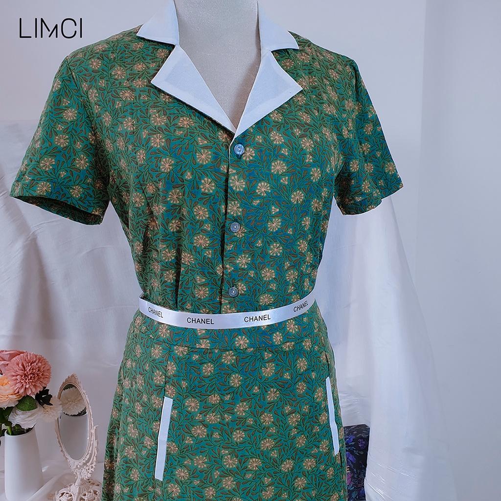 Váy hoa nhí cổ sam ngắn tay phong cách Vintage LIMCI LV17