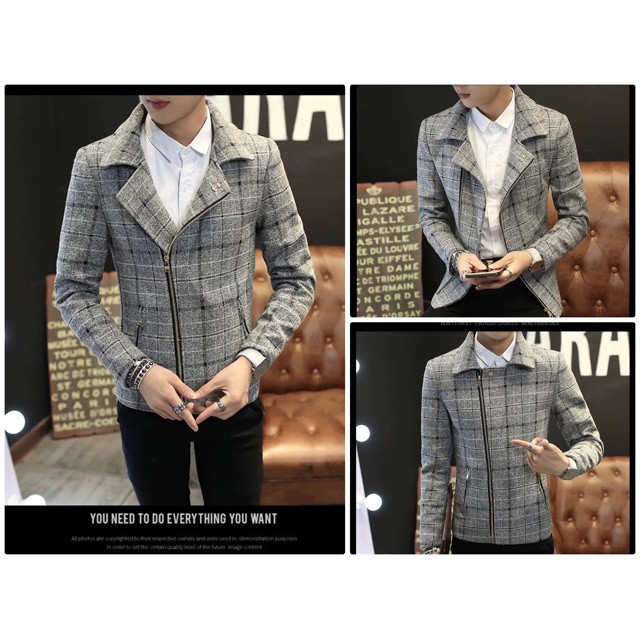 Áo vest nam dạ kẻ dáng ngắn kéo khoá mặc được nhiều kiểu thời trang Hàn Quốc - XN08