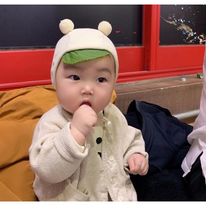 Nón vải cotton cột dây 2 cục bông hàn quốc siêu iu cho bé 0-12thang tuổi