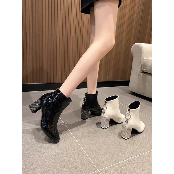 Boot nữ da bóng gót vuông 7cm ( sẵn) M8899