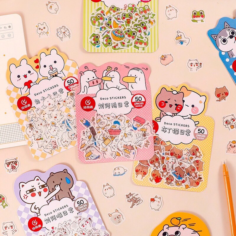 Gói 50 sticker trang trí động vật loại to