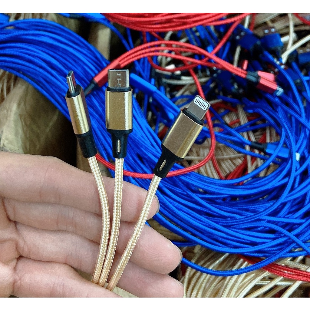 Cáp Sạc 3 Đầu chính hãng đa năng | Dây Dù Sạc cho Samsung Oppo Xiaomi iPhone | CAP3DAU