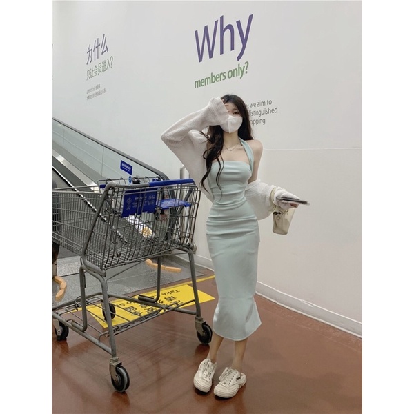 Váy Body Nữ Cổ Yếm 2 Lớp Dáng Dài Xẻ Tà Mùa Thu Đông  Rio women's fashion
