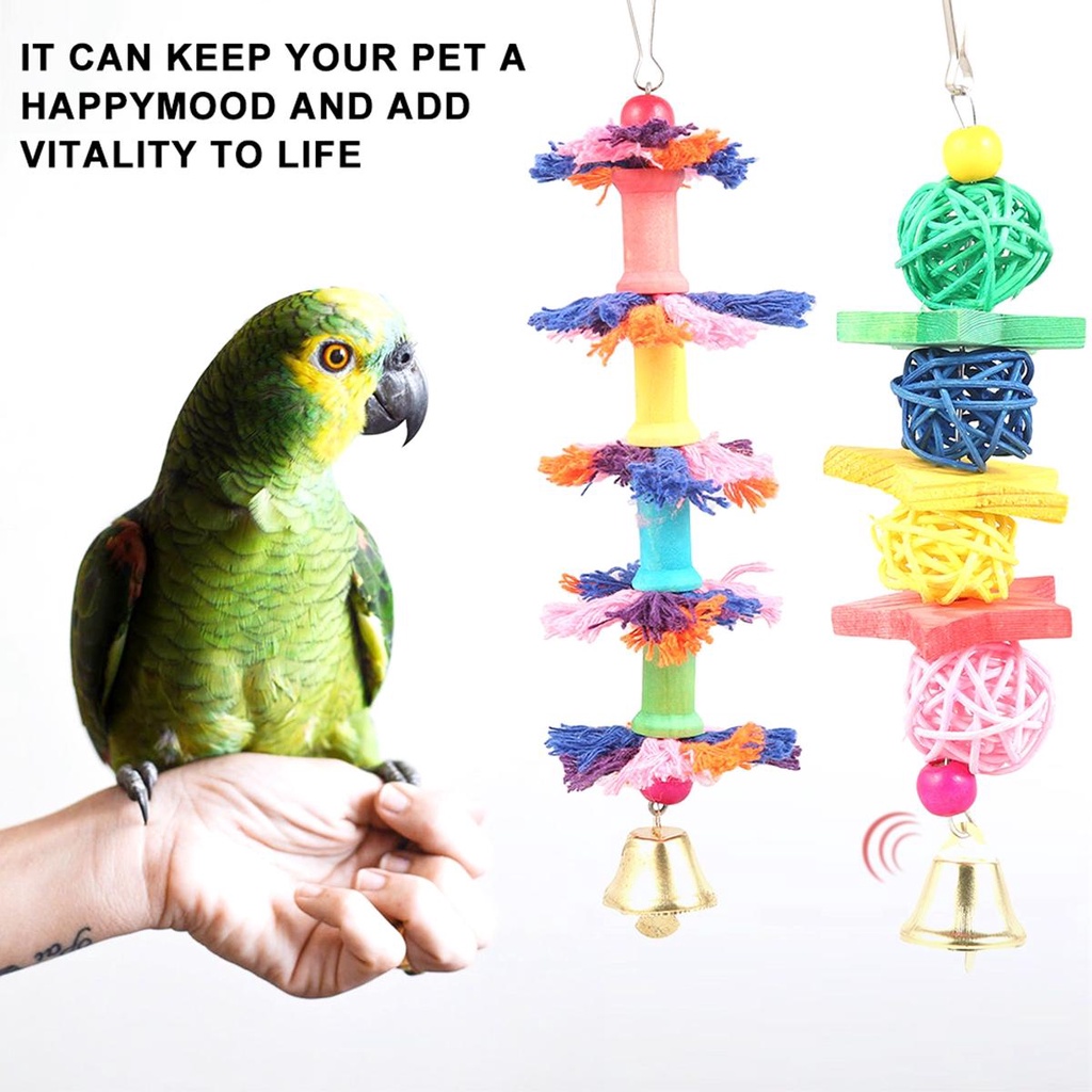 Bộ Đồ Chơi Đứng Bằng Gỗ Kèm Chuông Vui Nhộn Dành Cho Vẹt