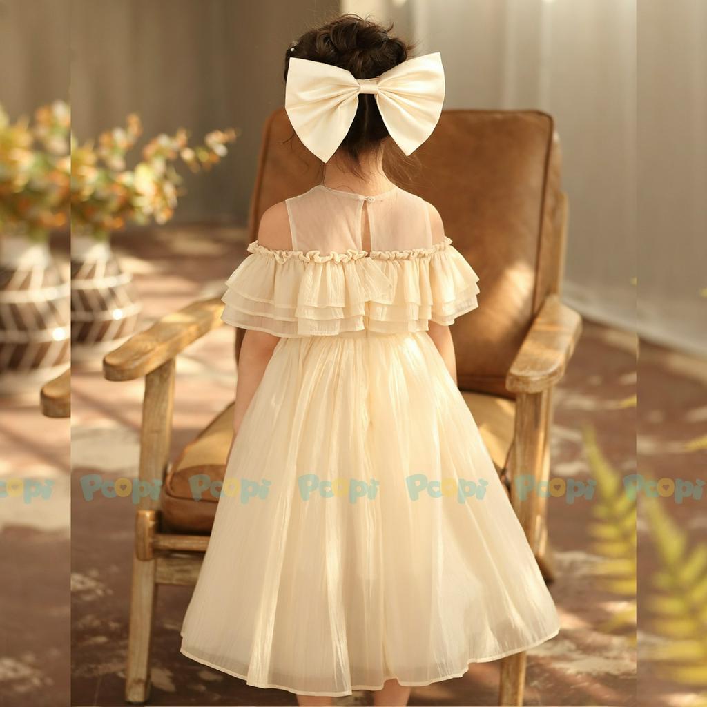 Váy Công Chúa Poopi Dáng Xòe Kiểu Trễ Vai Kèm Nơ Xinh, Đầm Cho Bé Gái Mùa Hè