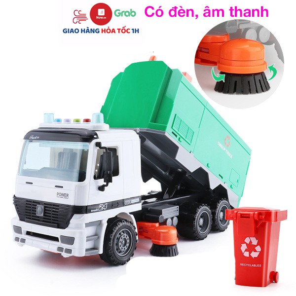 Xe đồ chơi dọn vệ sinh và quét rác đường phố có đèn, âm thanh kèm thùng rác, phát triển trí tuệ cho bé