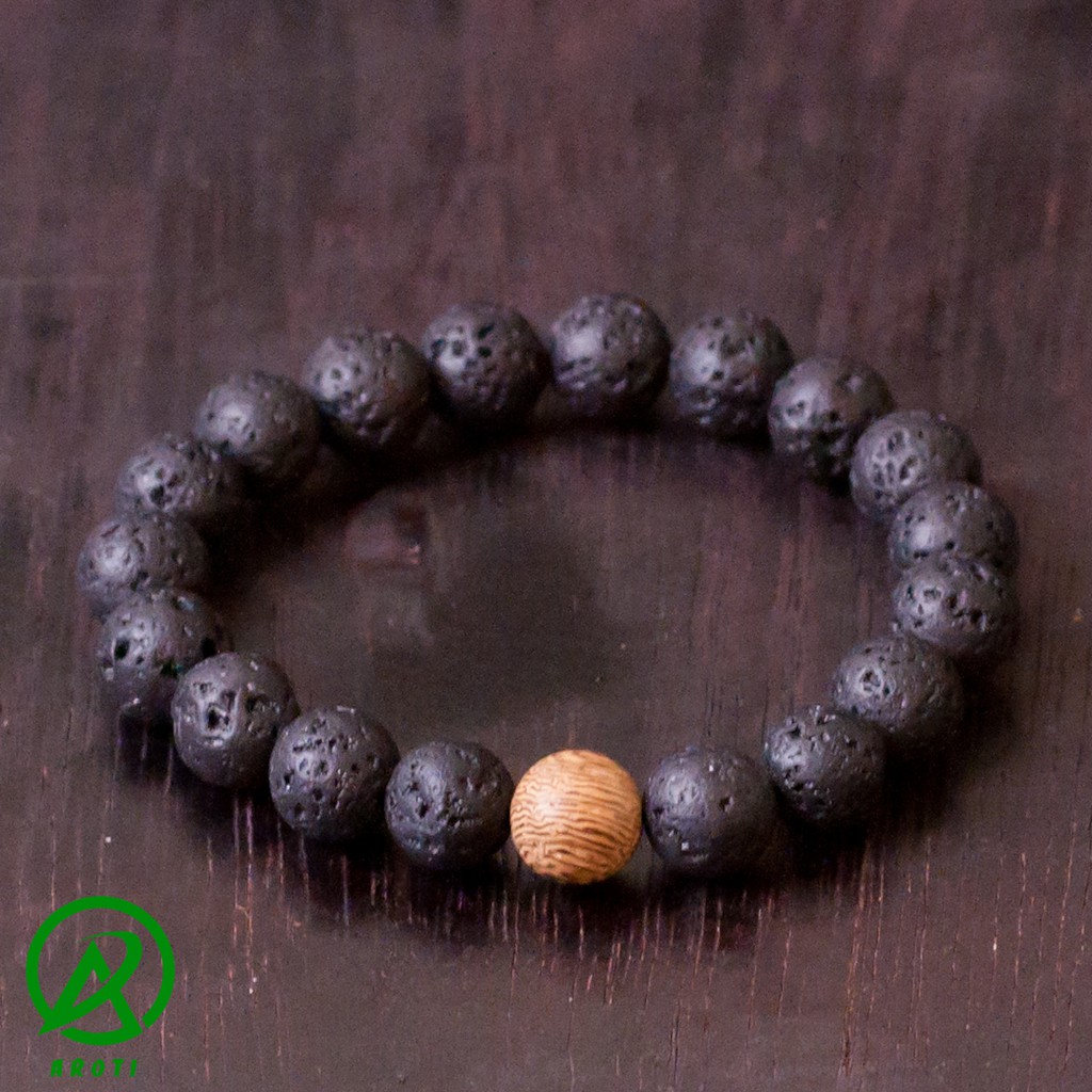 V214-10 Vòng tay nam đá núi lửa 10 ly độc đáo - SC V214-10(GB)-Kèm Vòng Gỗ Bách Xanh