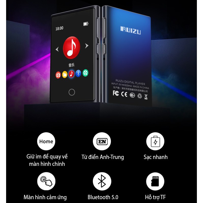 [HÀNG CHÍNH HÃNG] MÁY NGHE NHẠC XEM PHIM MÀN HÌNH CẢM ỨNG BLUETOOTH RUIZU M2 BỘ NHỚ TRONG 8GB