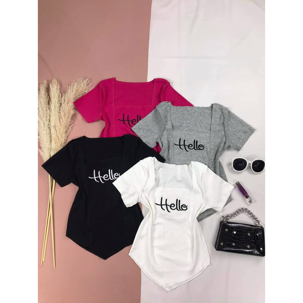 Áo kiểu cổ vuông nhọn tà hello cực xinh , chất thun bozip mềm mịn mát
