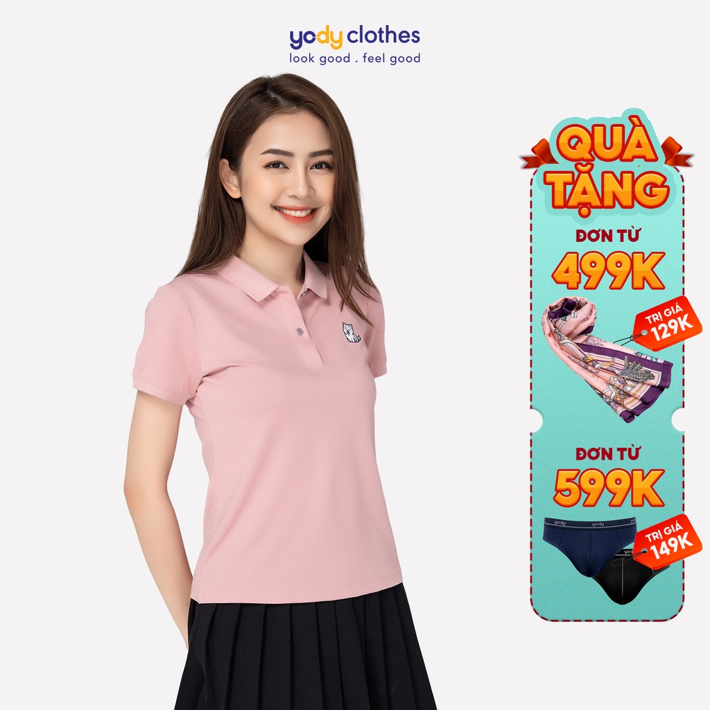 Áo thun polo nữ YODY thêu họa tiết vải mắt chim cao cấp thoáng mát co giãn APN3878 | BigBuy360 - bigbuy360.vn