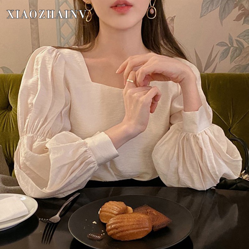 Xiaozhainv Áo Nữ XIAOZHAINV Tay Dài Cổ Vuông Thời Trang Thanh Lịch