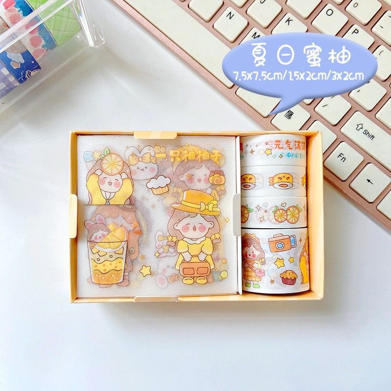 Hộp sticker kèm washi lớn nhiều màu sắc dễ thương
