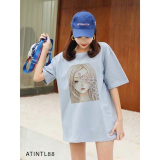 [CỰC HOT] ÁO THUN NAM NỮ IN HÌNH CÔ GÁI CÀI BÔNG HOA CHE MẮT TAY LỠ FREESIZE -ATINTL88