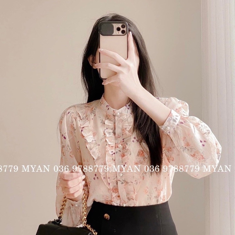 Áo sơ mi nữ tay dài RUBY HOUSE chất liệu tơ hoa nhí mã A63