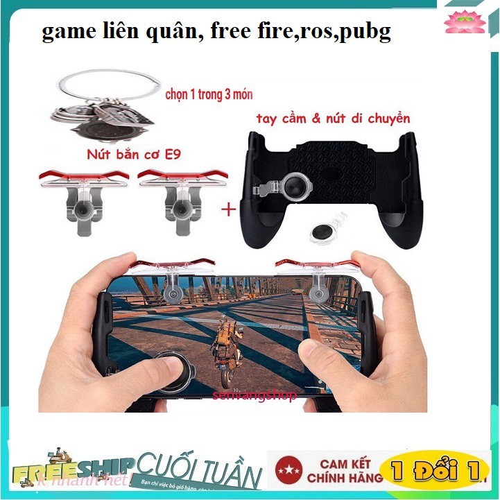 Tay cầm chơi game Tặng 2 nút bắn cơ E9 chơi Pubg, Ros, freefire, thêm phần qua móc khóa pubg