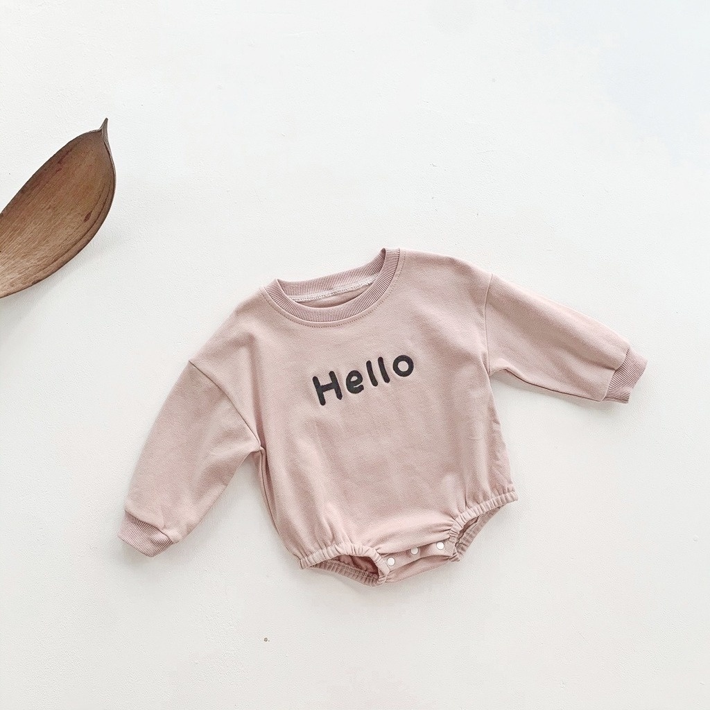Bộ Áo Liền Quần Tay Dài In Chữ Hello Dành Cho Bé 0-24 Tháng Tuổi