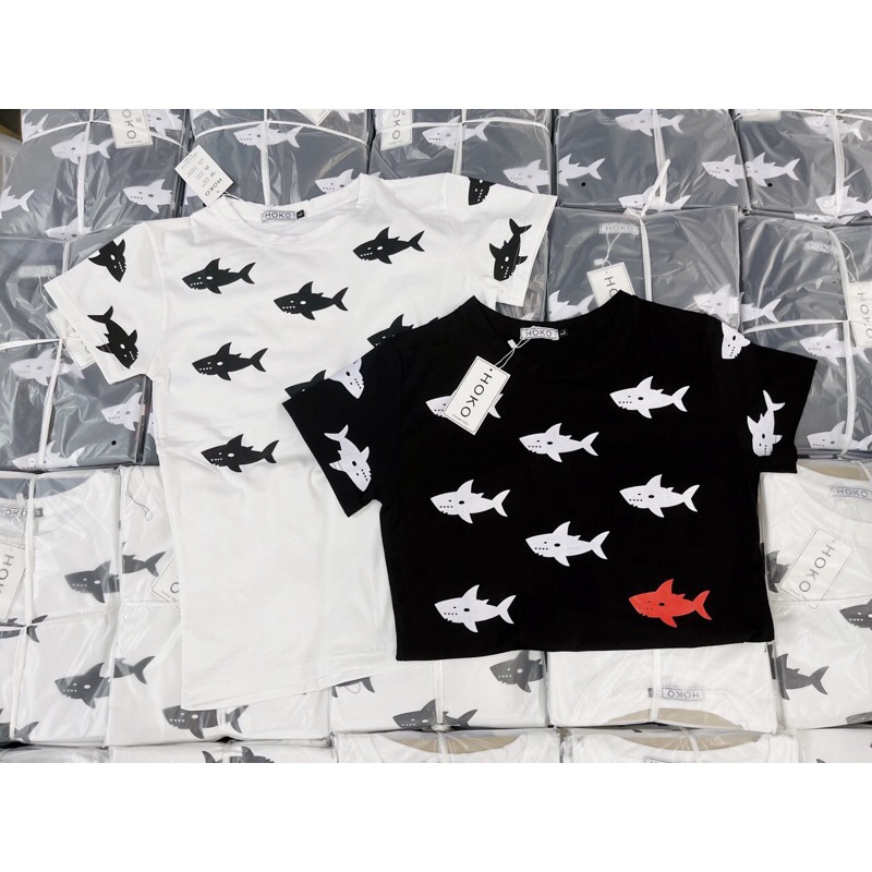 Áo Thun Cổ Tròn Nam in hình con cá Ngắn Tay Cổ Bẻ Chất Cotton Cao Cấp Thoáng Mát