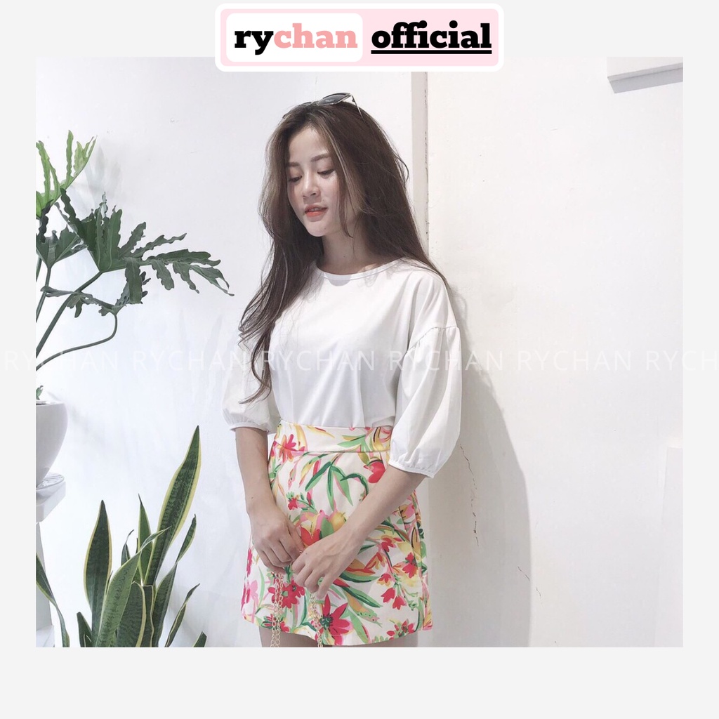 SE933 - Set Chân Váy Hoa Mix Áo Thun Trắng Kèm Hình Thật Set Hoa Váy Áo