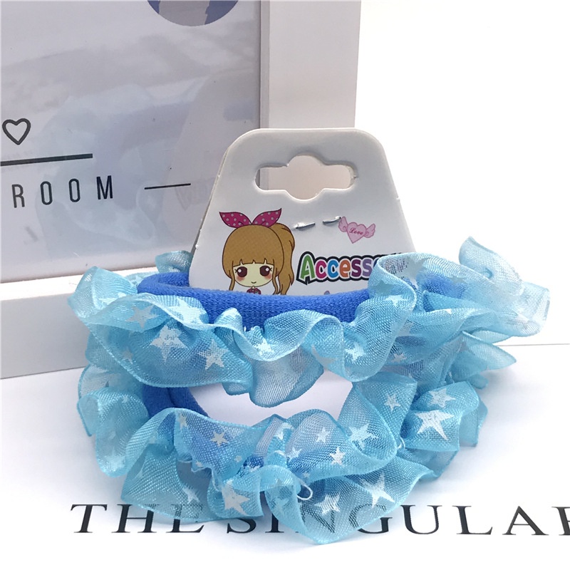 Set 2 dây buộc tóc voan xoăn cho bé - Dây cột tóc scrunchies hình sao dễ thương