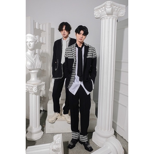 ÁO CỘT DÂY PRINCE PHỐI TWEED ĐEN “K honista”