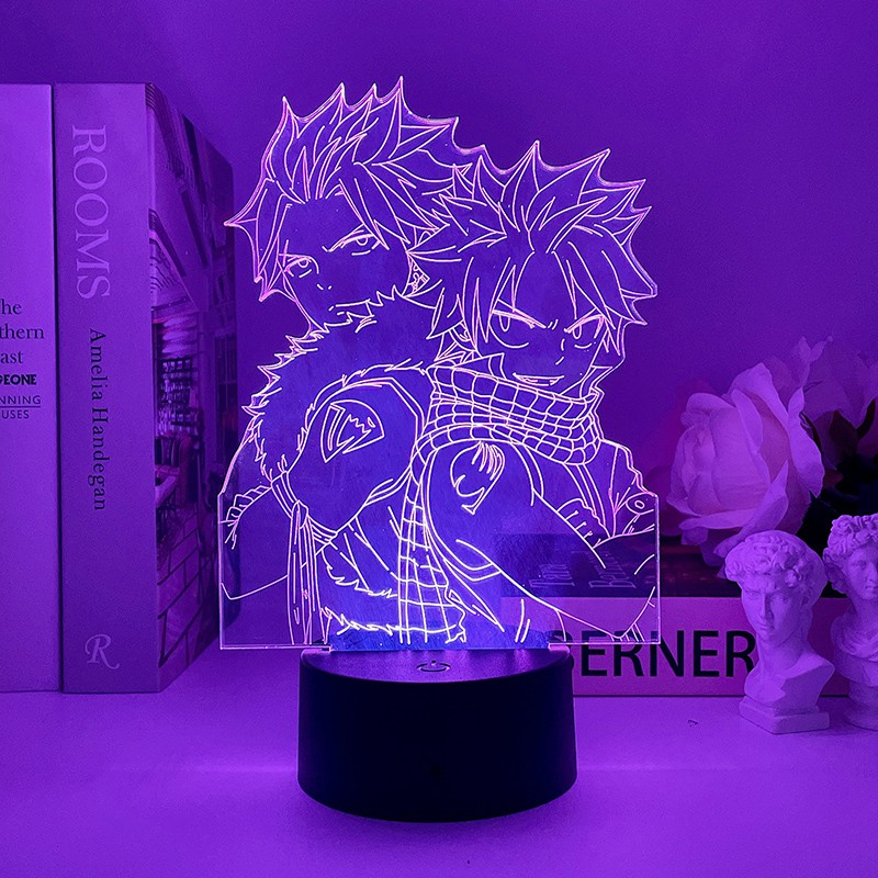Đèn LED Tạo Hình 3D Nàng Tiên Natsu Lucy Erza Ánh Sáng Xám 7 Màu Để Bàn Trang Trí