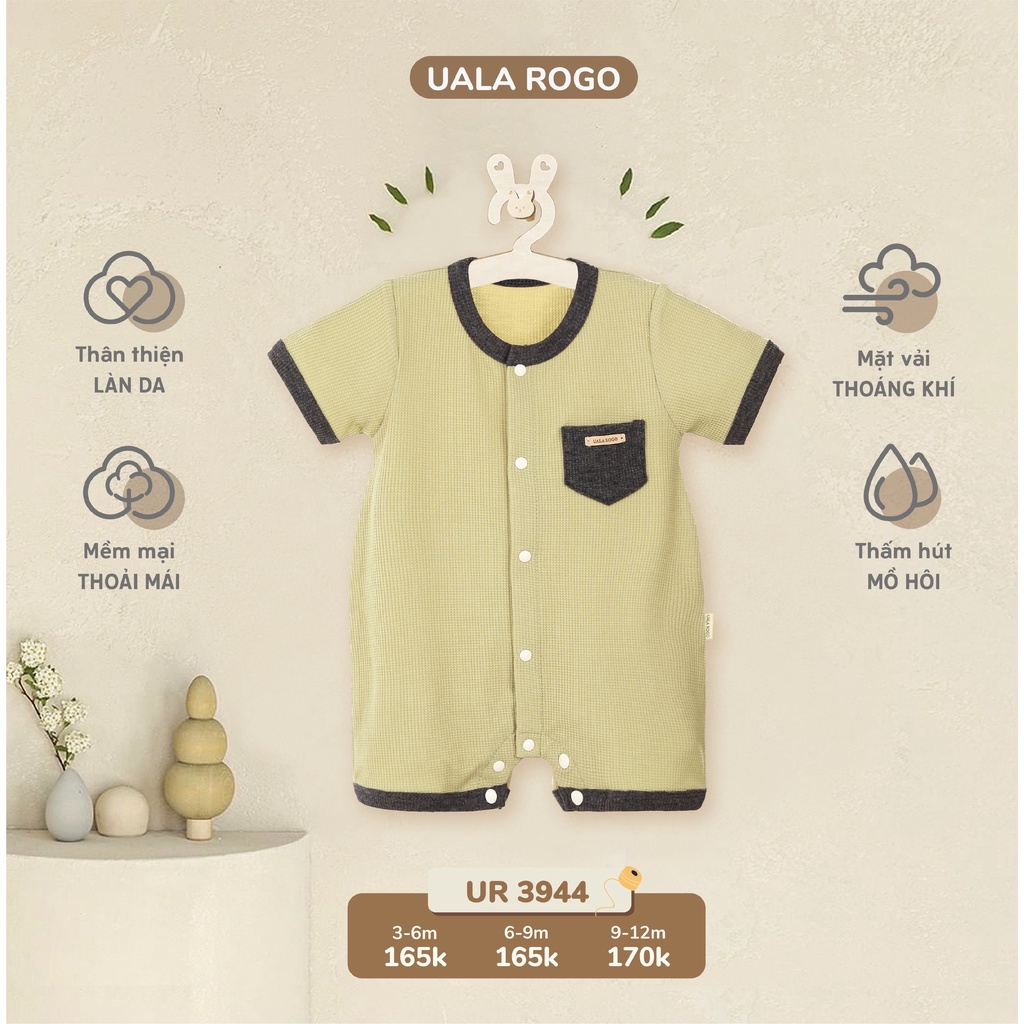 Bodysuit cho bé bộ áo liền quần Ualarogo 3-12 tháng cúc giữa dễ thay bỉm vải cotton thoáng mát hè