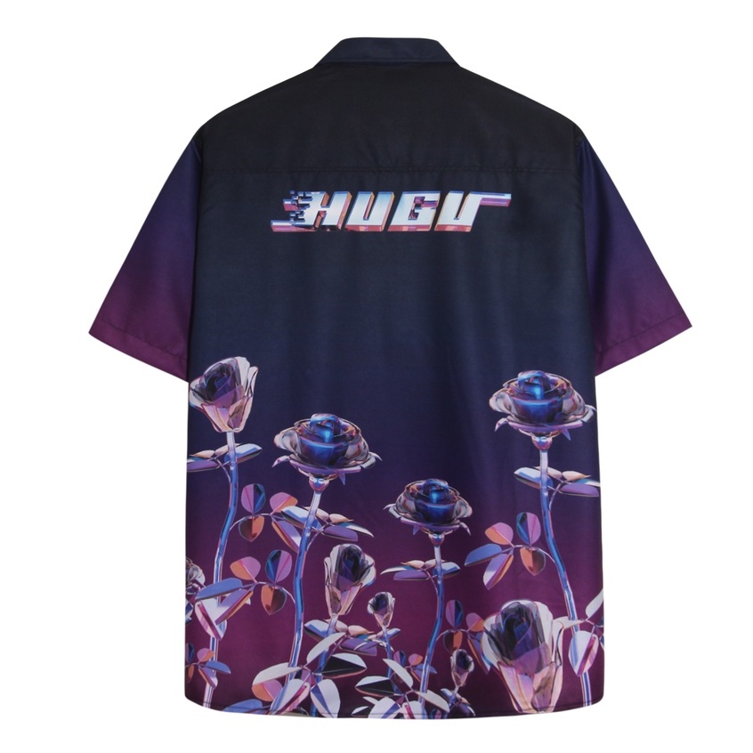 Áo sơ mi tay ngắn HUGU - Rose Digital - Chất liệu satin - unisex