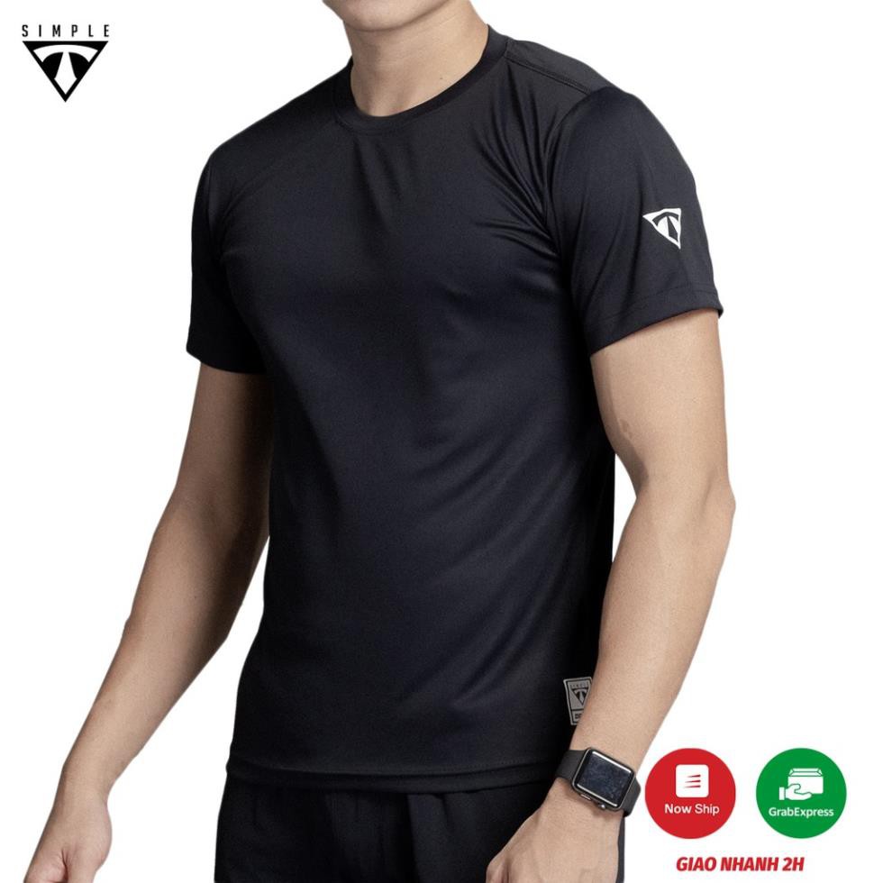 Áo Thể Thao Nam TSIMPLE tập gym ngắn tay vải thun lạnh thoáng mát, co giãn, chuẩn form màu Đen ་