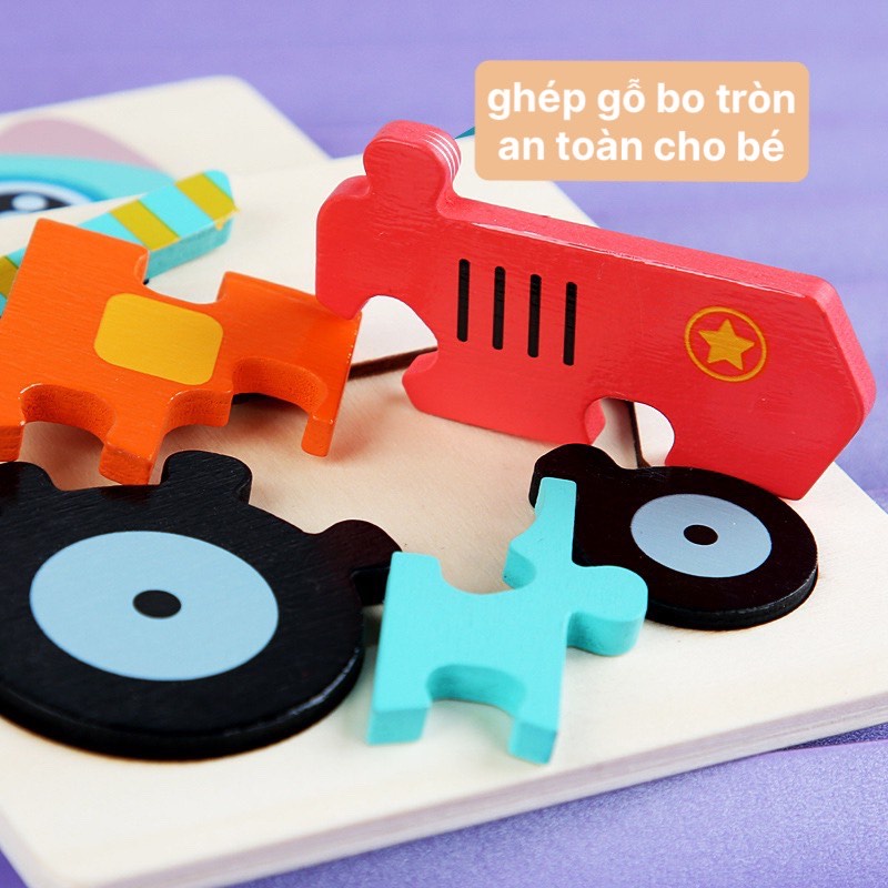 Đồ chơi ghép hình nổi 3D bằng gỗ, Đồ chơi ghép gỗ thông minh Montessori 10.7x10.7cm