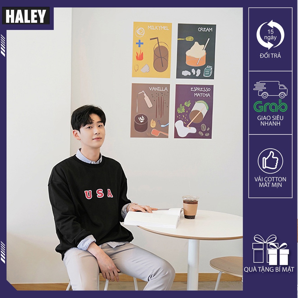 Áo Sweater USA Haley 4 màu vải nỉ bông dày ấm áp đường may kỹ