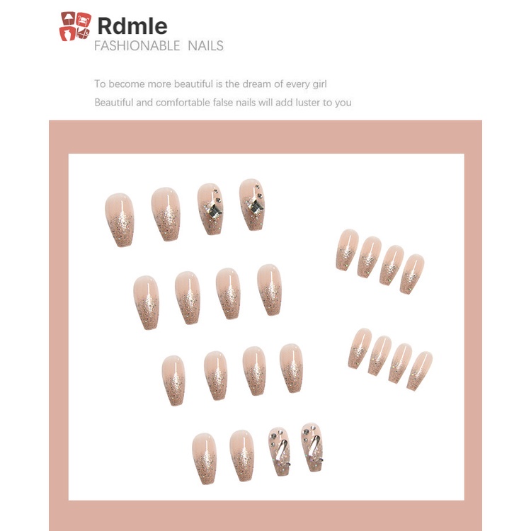 Set 24 Móng Tay Giả Đính Đá Sáng Bóng Có Thể Tháo Rời Thời Trang