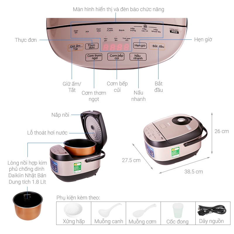 Nồi cơm điện tử Midea MB-FS5023 1.8 lít