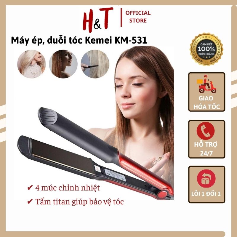 Máy Duỗi Tóc, Máy Là Tóc 4 Mức Chỉnh Nhiệt Kemei KM-531 Giúp Tạo Kiểu , Làm Thẳng Tóc