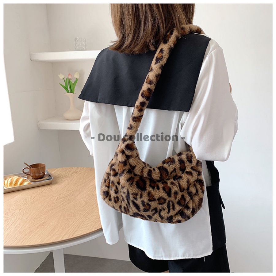[NowShip2h] Túi Xách Lông Kẹp Nách (Túi Toe) Đeo Vai Họa Tiết Da Báo &amp; Bò Sữa Thời Trang Thu Đông - Mã XT052