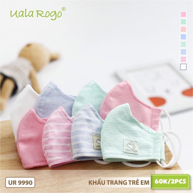 Set 2 Khẩu Trang UALA &amp; ROGO Sợi Tre 2 Lớp Cho Bé 6M-4Y (CHỌN MẪU)