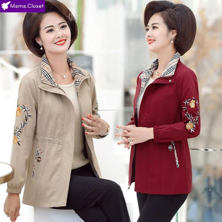 #GL929 ÁO KHOÁC KAKI THU ĐÔNG HỌA TIẾT THÊU HOA CÁNH TAY CHO MẸ, CHO PHỤ NỮ TRUNG NIÊN HÀNG MỚI 2021 New