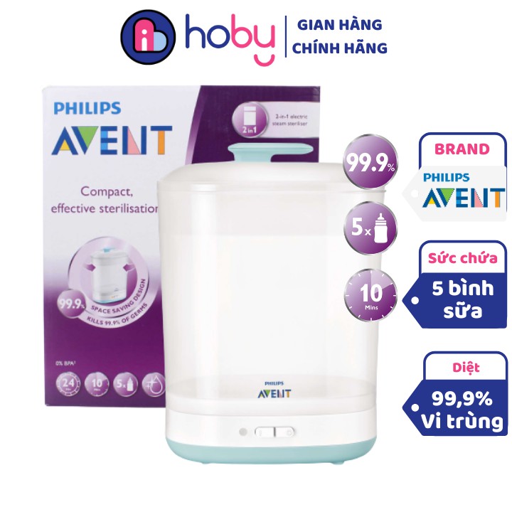 Máy tiệt trùng hơi nước Philips Avent 2 in 1 - Tiệt trùng công nghệ mới. Bảo hành theo hãng 12 tháng [HOBY]