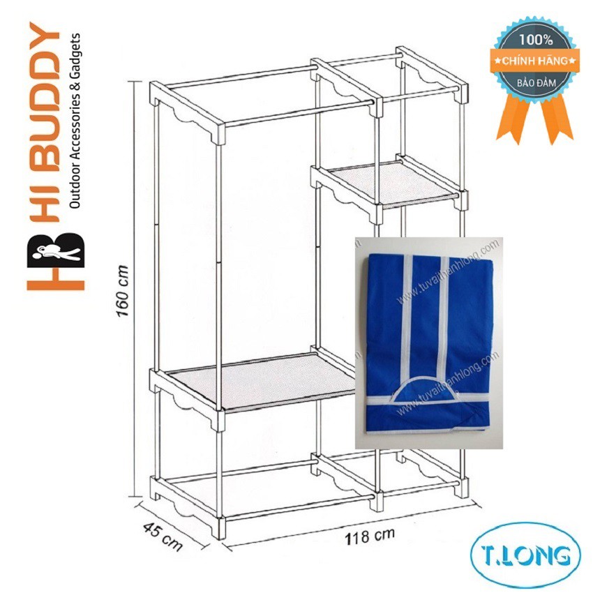 Bao Áo Tủ Vải Thanh Long 03 TLBA03 | Kích thước: 118 x 45 x 160cm | KHÔNG CÓ KHUNG SẮT