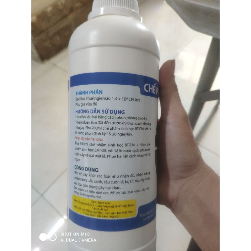 Chế phẩm BT Emi  phòng trừ côn trùng sâu, rệp,rầy mềm, bọ trĩ 1000 ml