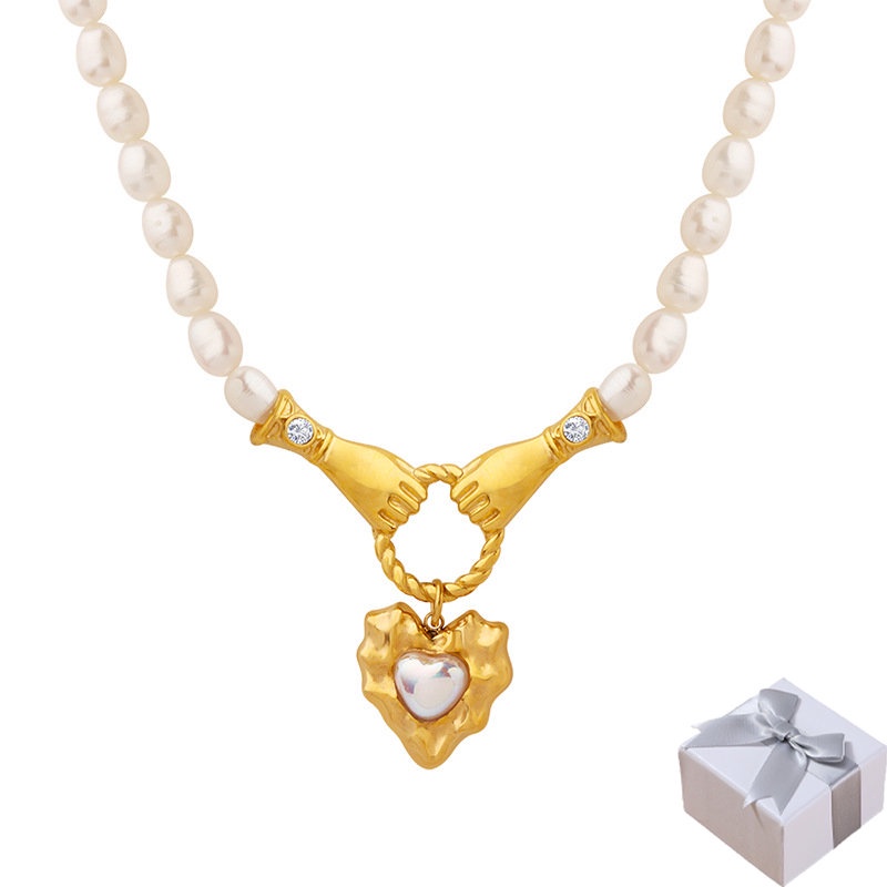 Vòng cổ Mạ Vàng 18K Đính Hạt Ngọc Trai Hình Trái Tim Nhiều Màu