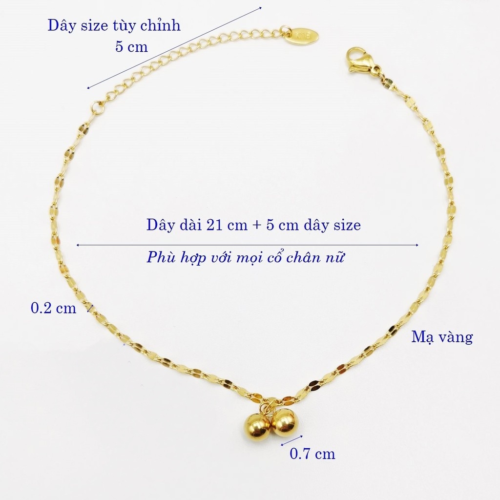 Lắc chân titan không gỉ mặt 2 viên bi tròn thời trang dây mắt xích dẹp