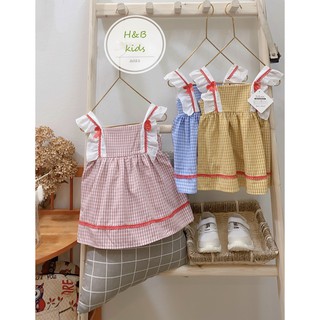 Đầm Cánh Tiên Bé Gái 2 Dây Kẻ Karo 3 Màu Xinh Xắn